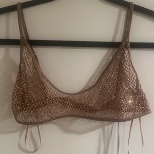 SKIMS X SWAROVSKI Tan Crystal Mesh Bralette